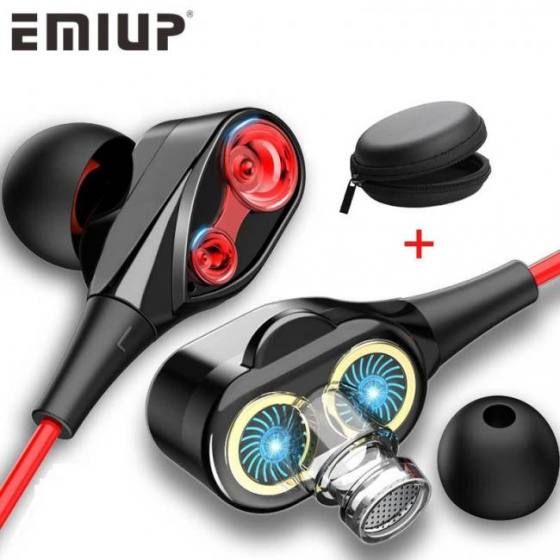 Dual drive stereo wired earphone in-ear headset earbuds bass earphones for iphone samsung 3.5mm sport gaming headset with mic