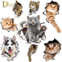 Hole View Cat Dog 3D Wall Sticker Wall Decals Sticker
