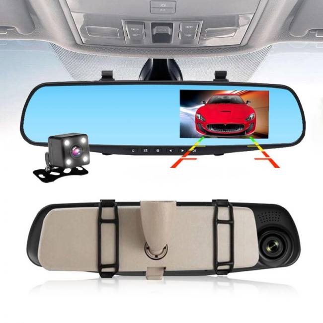 Full hd 1080p car dvr camera auto 4.3 inch digital video recorder dual lens registry camcorder rearview mirror