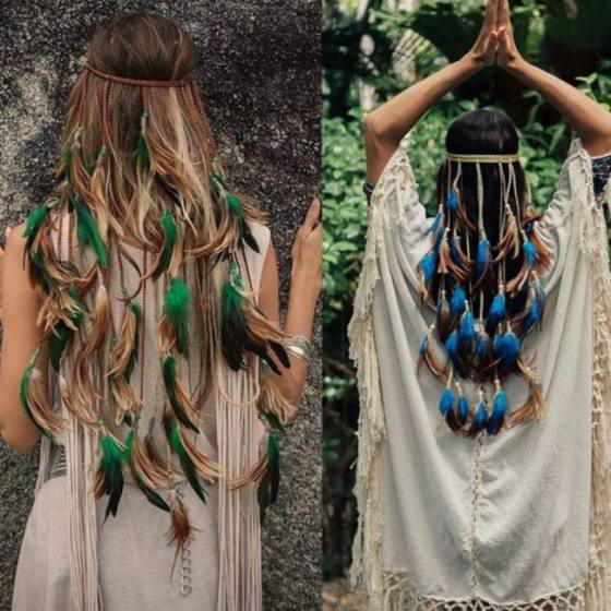 Feather rope crown 2019 boho white elastic gypsy festival head band for women fashion indian hair accessories