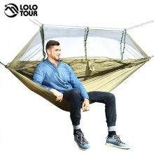 1-2 Person Outdoor Mosquito Net Parachute Hammock Camping Hanging Sleeping Bed Swing Portable  Army Green