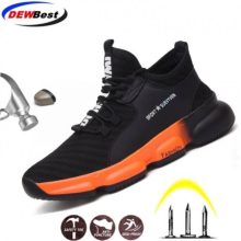Dewbest men’s steel toe work safety shoes casual breathable outdoor sneakers puncture proof boots comfortable industrial shoes