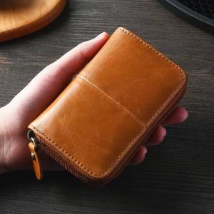 Cow Leather Business Card Holder Men Zipper Blue/Brown/Coffee Credit Card Wallet