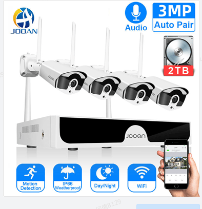 Jooan 8CH NVR 3MP CCTV simsiz tizim audio yozuvlari 4 / 8PCS 3.0MP Outdoor P2P Wifi IP xavfsizlik kamerasi to'plami Video kuzatuv to'plami