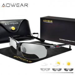 AOWEAR Photochromic Sunglasses Pria Kacamata Bunglon Terpolarisasi HD Day Night Vision Driving Eyewear