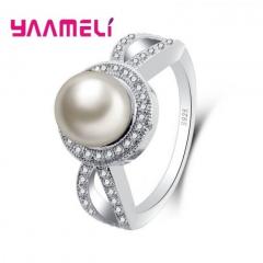 Anel de voda auténtico de perlas de prata esterlina 925