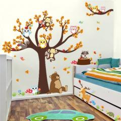 Cartoon Forest Tree Branch Animal Wall Stickers For Kids Rooms