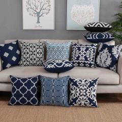 Home Decor Embroidered Cushion Cover Navy / White Pillowcase Canvas