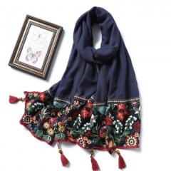 Spetsbroderi Bomullshalsduk, Dam Vintage Blommönster Sjalar & Wraps, Muslim Hijab