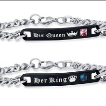 Her King His Queen Bracelets for Women and Men Black Stainless Steel  ST117