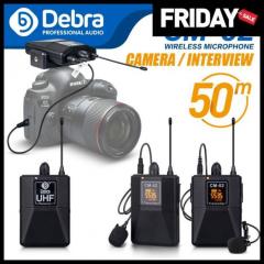 UHF trådlös Lavalier-mikrofon Debra Audio med 30 valbara kanaler 50 m Räckvidd för DSLR-kamera Intervju Liveinspelning