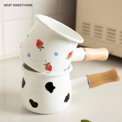 Enamel Milk Pot With Wooden Handle...