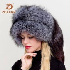 Women’s Russian Ushanka Aviator Trapper Fox Fur Bombers Hat ZDH-161013
