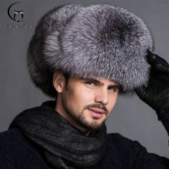 Luxury REAL Fox Fur Men Hat 100% Sheepskin Top
