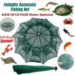 Strong 4-20 Holes Automatic Fishing Net Shrimp Cage Nylon Foldable Crab Fish Trap