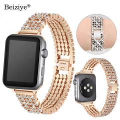 Luxury diamond rhinestone bling strap for apple watch band 38mm 42mm stainless steel metal bracelet for iwatch 5 6 se 40mm 44mm
