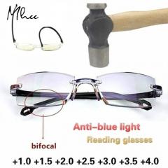 2022 Men Women Rimless Reading Glasses Anti Blue Light Bifocal Far Near Magnification Eyewear Presbyopic Glasses +150 +200