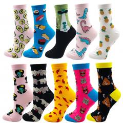 Vpm women crew socks colorful cotton harajuku cute food animal cat dog alien space funny sock for girl christmas gift 5 pair/lot