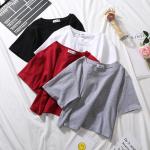 2020 Summer Short Sleeve T Shirts Women Cotton Solid T-shirt O Neck High Waist Crop Top Tee Female Casual Loose T Shirt